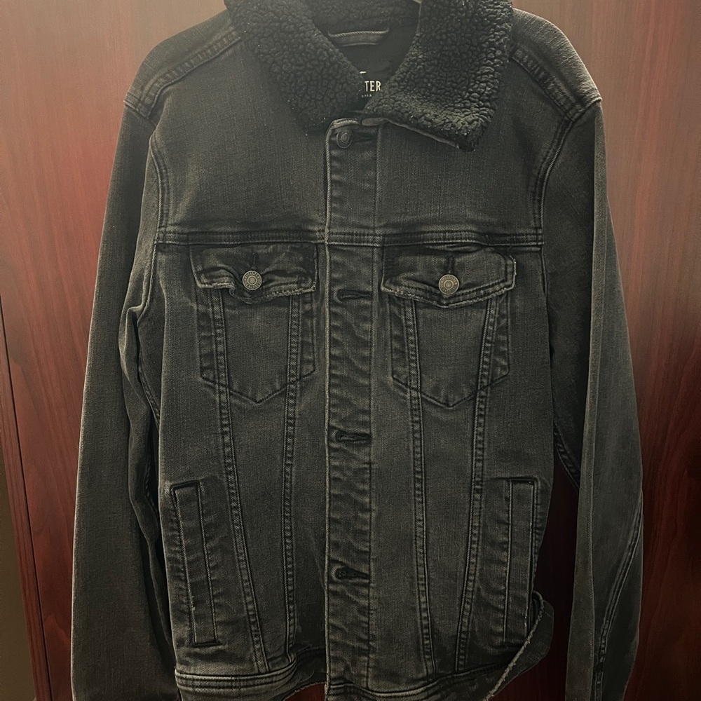 Hollister Black Denim Jacket with Sherpa Collar